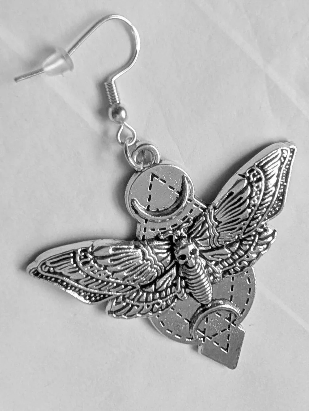 NWT Large Handmade Silver Lunar Death Moth Earrings